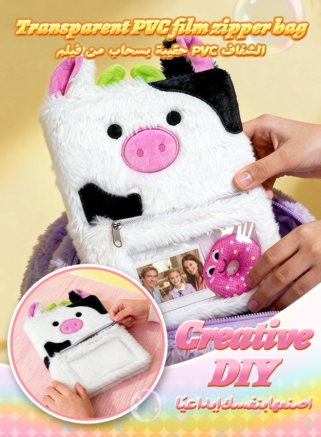 SOOO GOOD Kids Cow Plush Notebook with Fluffy Soft Cover,Cute Black and White Design Journal,Kids Diary with 3 Mini Donut Toys,80 Pages Writing Diary Gift for Girls and Boys - Image 4